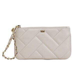 Cream White Leather Lamb Quilted Chain Wristlet, Sidney, DKNY, Color: Pebble NWT